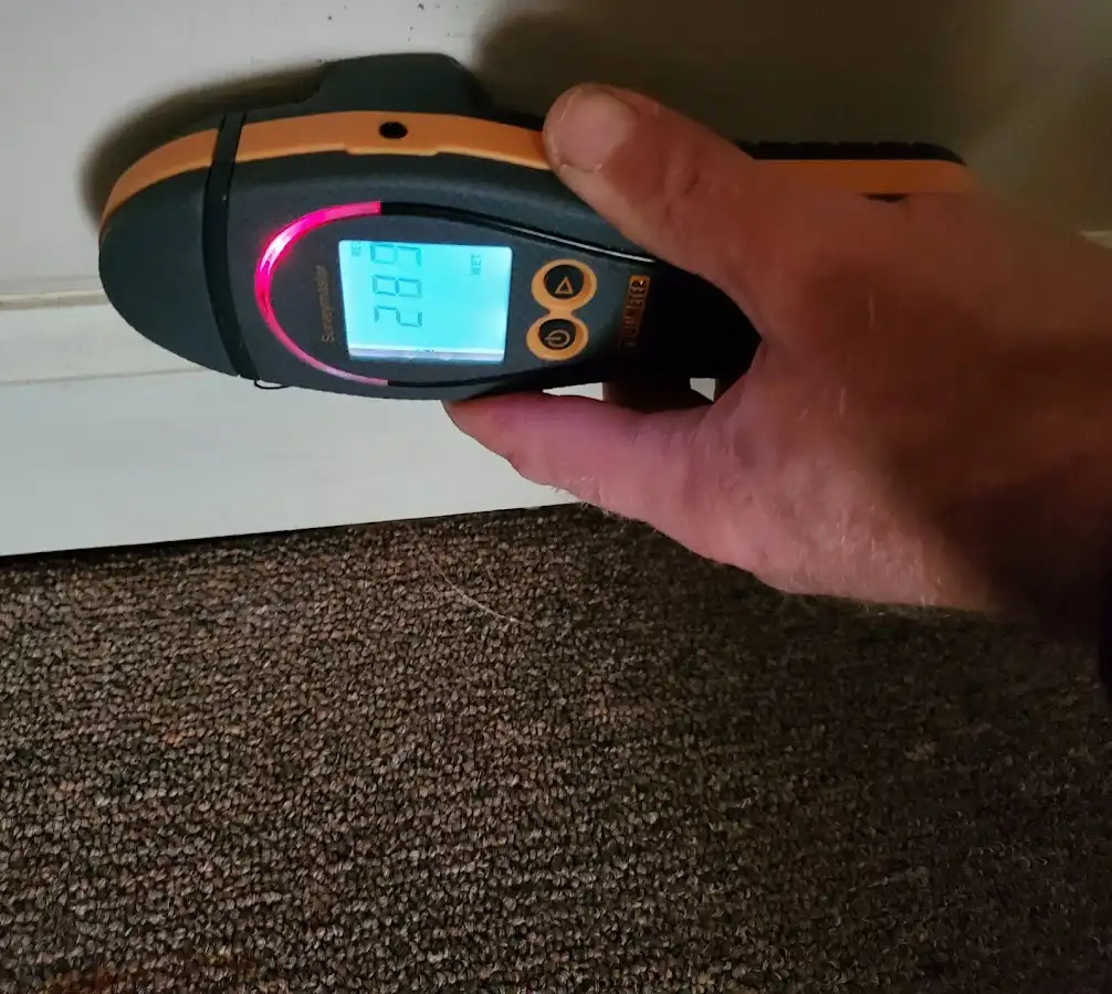 Moisture detection at baseboard during Storm Damage Restoration in Daphne